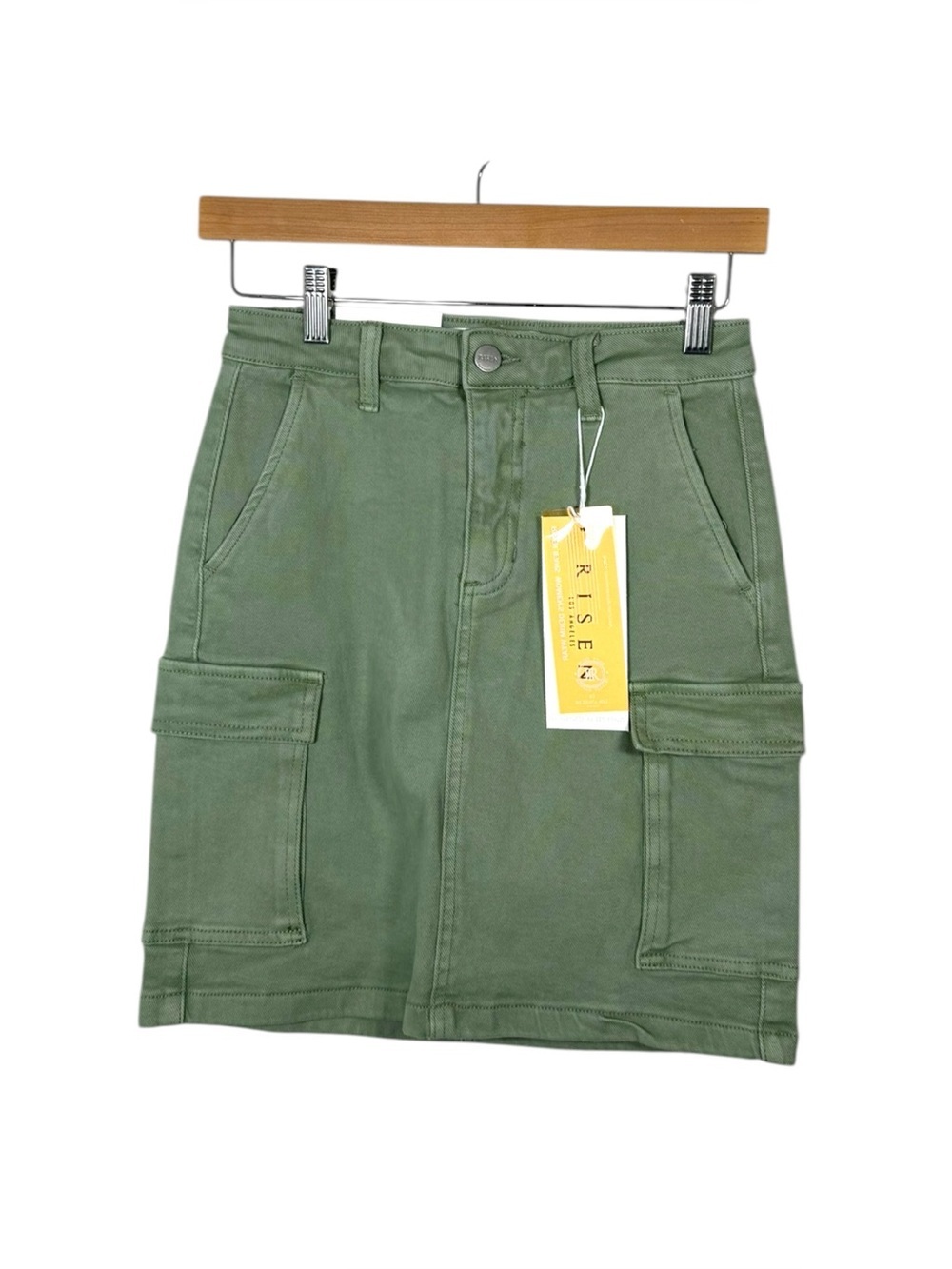 Risen Cargo Mini Skirt Olive Stretch Utility Pockets Size S